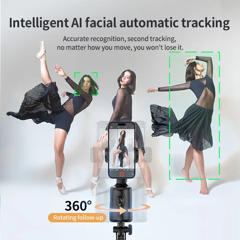 Auto Face Tracking Phone Holder with Remote, 360°Rotation Phone Camera Mount, Gesture Control Moving Tripod for Phone Video,Vlog