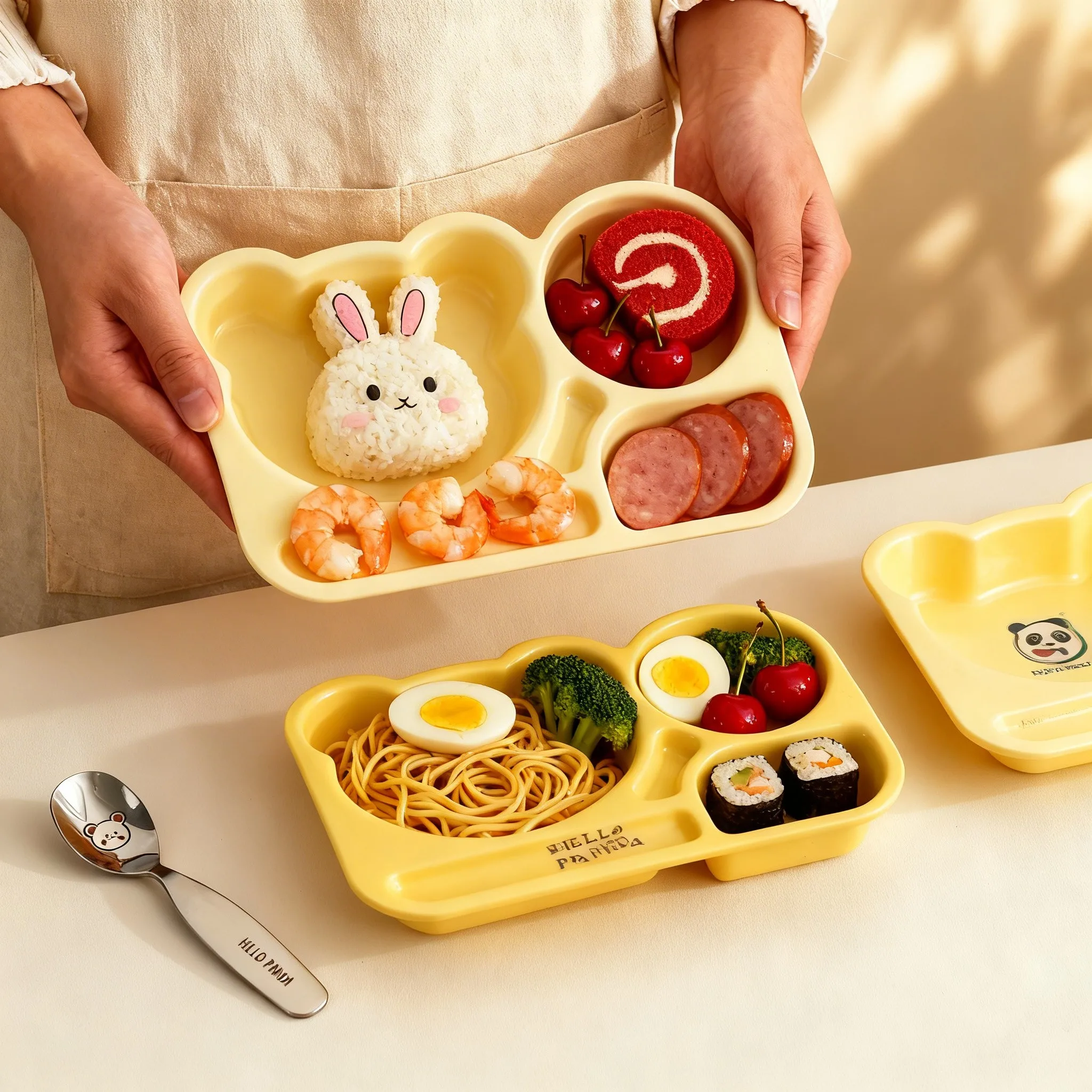 Large Capacity Dinner Plate For Kids Cartoon Plastic Divided Fruit Salad Plate Reusable Breakfast Food Plate Microwave Heatable