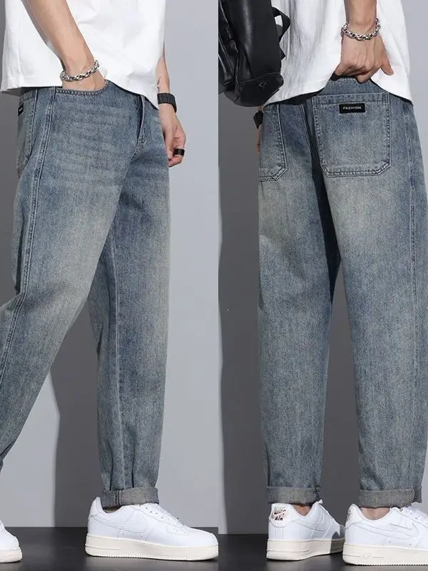 

American Style Loose Straight Leg Men's Jeans Casual Wearable Workwear Retro Large Size Wear Resistant Cotton Denim
