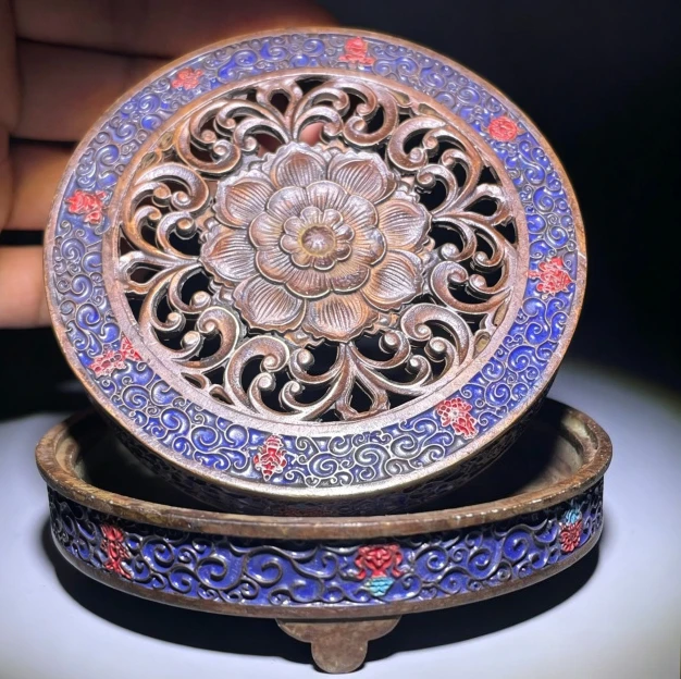 Blue three-legged lotus Incense Burner Statue for Tea Home Decor Ornaments