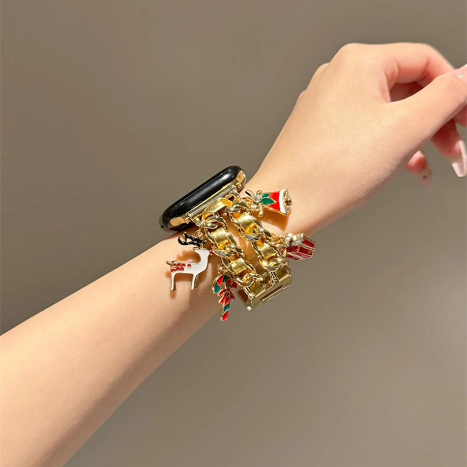Новый рождественский подарочный ремешок для Apple iWatch серии 9, 8, 7, 6, 5, 4, 3 SE Ultra, браслеты в стиле Chanelstyle, ремешок для часов 38/40/41/44/42/45/49 мм