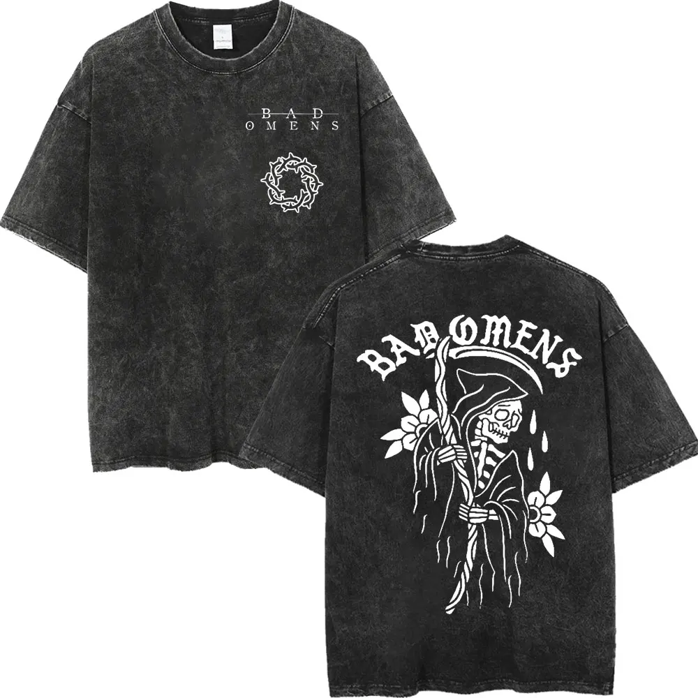 

Vintage Washed Bad Omens Rock Band T-shirt Gothic Fashion Short Sleeve T-shirts Men Women Casual Loose Cotton T Shirt Streetwear