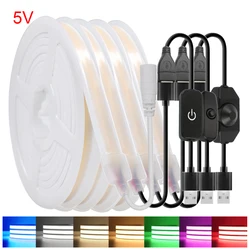 New 5V COB LED Neon Strip Light USB Power with Dimmer Switch 11mm Width 320LED/m High Density Linear Lighting 7 Colors Backlight