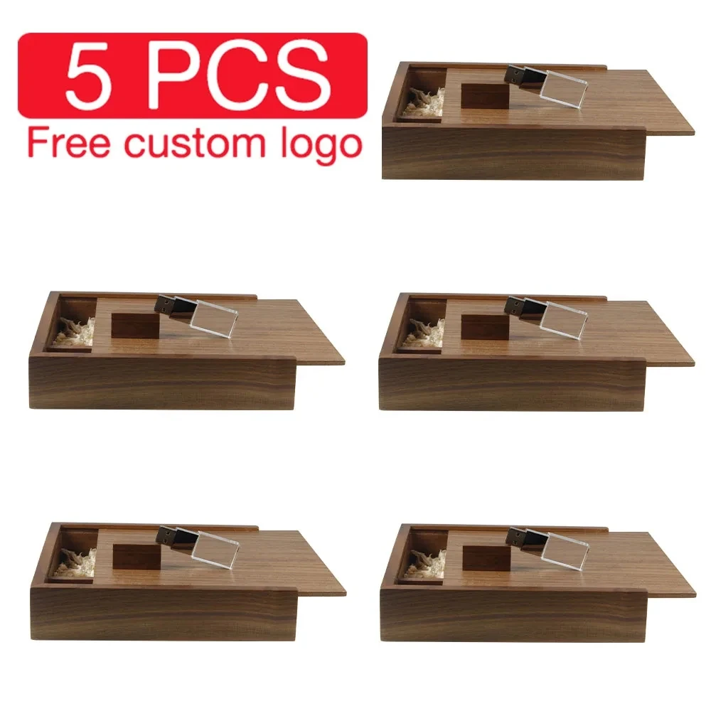 

5PCS/LOT USB Flash Drive 128GB Wooden Box Pen Drive 64GB Free Custom Logo USB Stick 32GB Wedding Gift U Disk 16G Album gift box