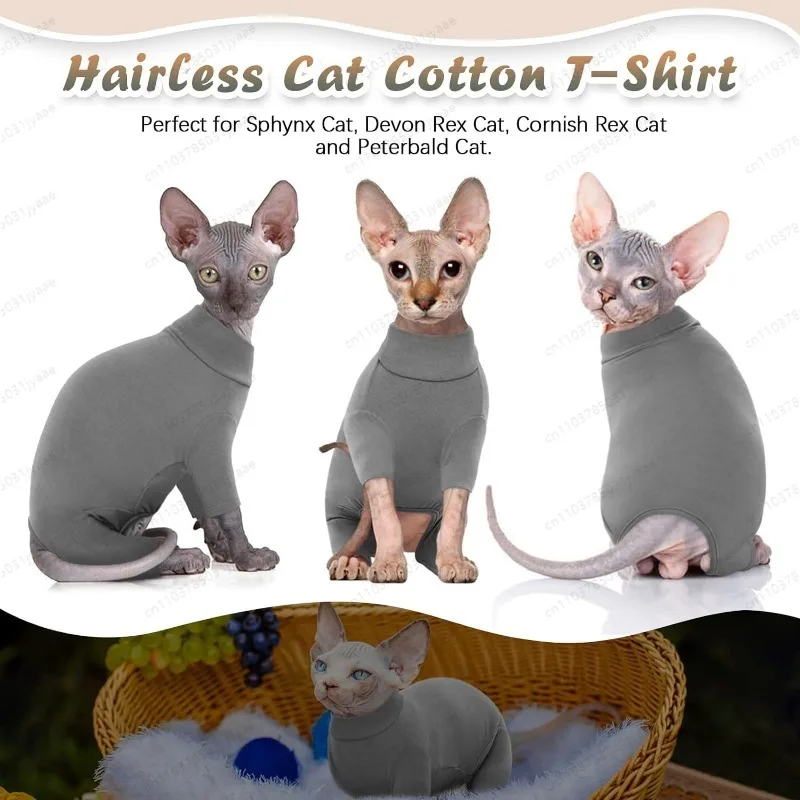 Fashionable Cat Pullover Sweater, Soft Stretch Cat Jumpsuit for Hairless Cats, 4 Legged Onesie for Sphynx Cats