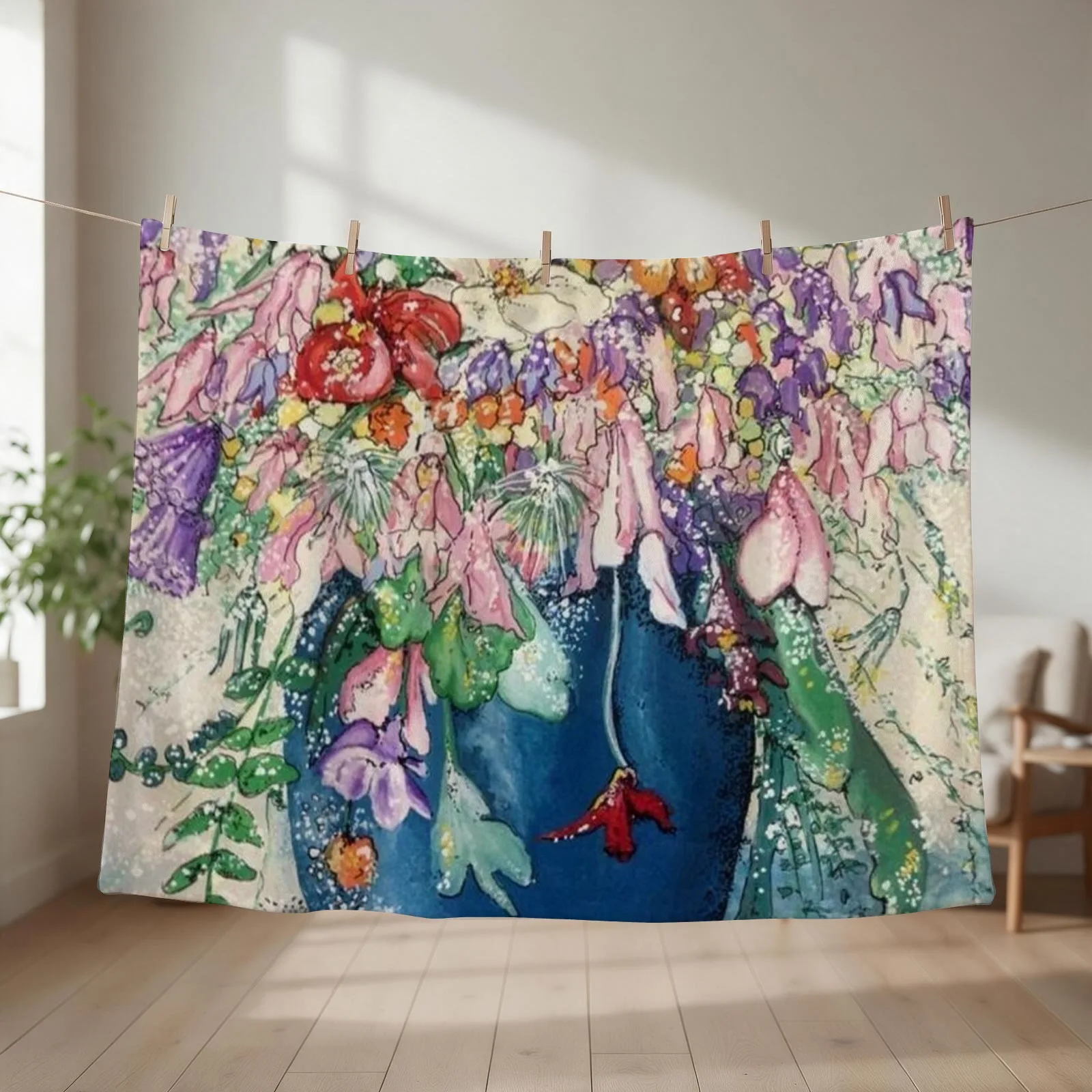 Vase of Spring Flowers Throw Blanket couch cozy soft plush fuzzy picnic outdoor blanket