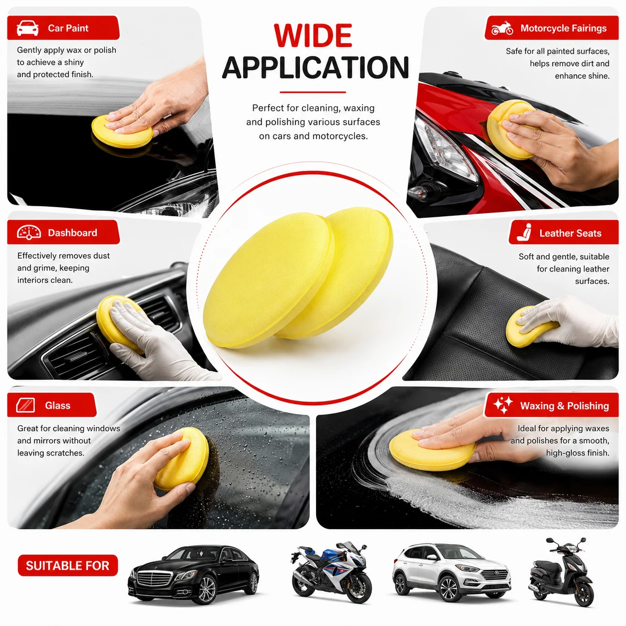 PINMOAP 3/5/12/24P Car Bike Motorcycle Cleaning Sponge Reusable Wax Applicator Pad Scratch Free Soft Foam Detailer For Auto Wash view 4