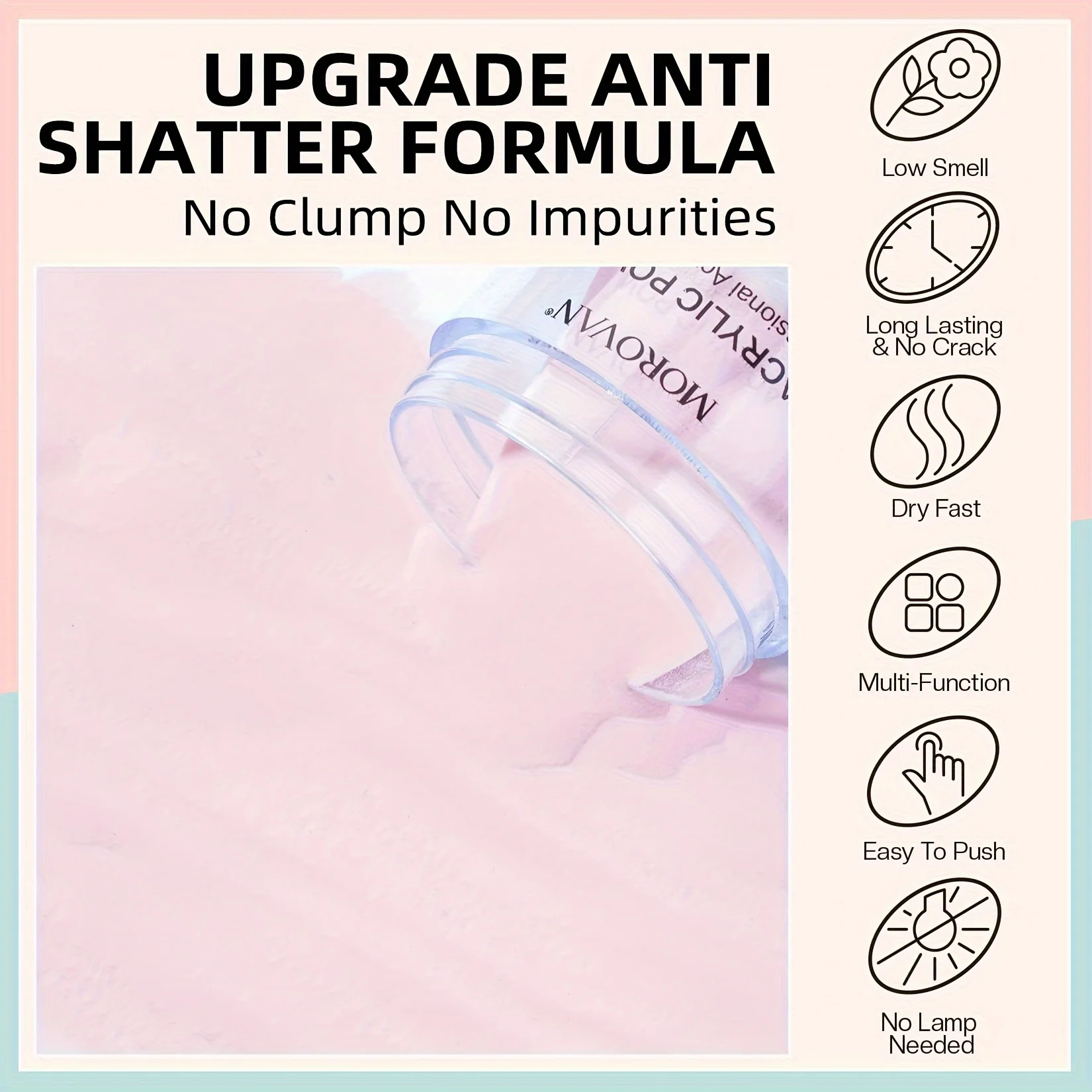 Conjunto de pó acrílico para unhas Morovan: 2 peças 4 cores 60g transparente nude rosa branco pó acrílico colorido para unhas acrílicas