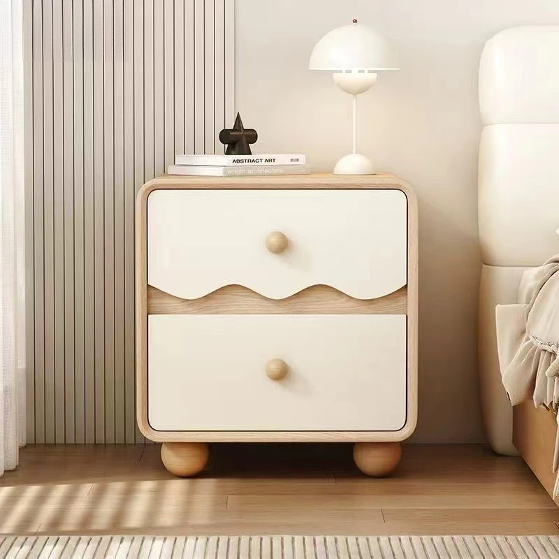

Solid wood wavy bedside table Modern bedroom home new leather simple style bedroom storage cabinet
