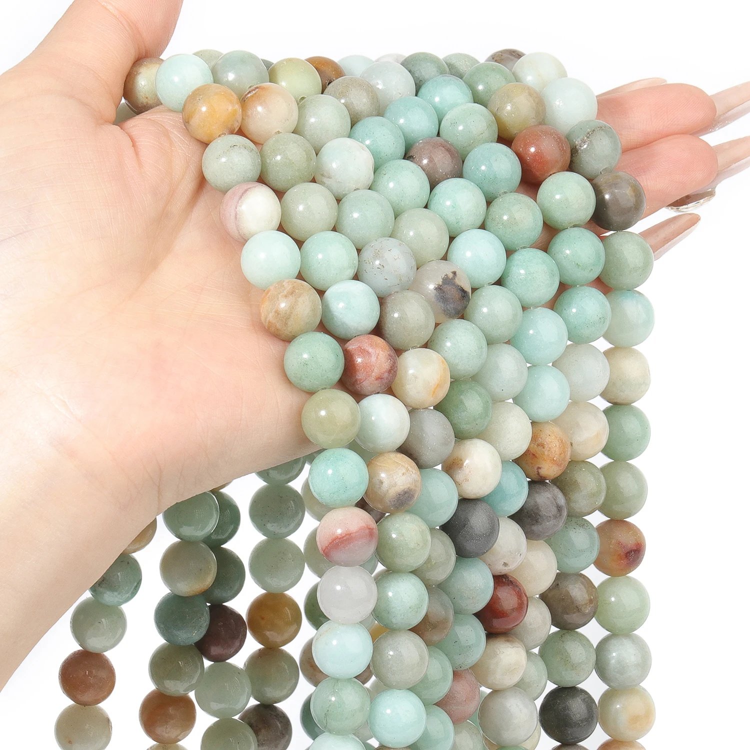 Natural Colorful Amazonite Beads Round Loose Beads for Jewelry Making DIY Bracelet Necklace Accessories 4/6/8/10/12mm 15inch