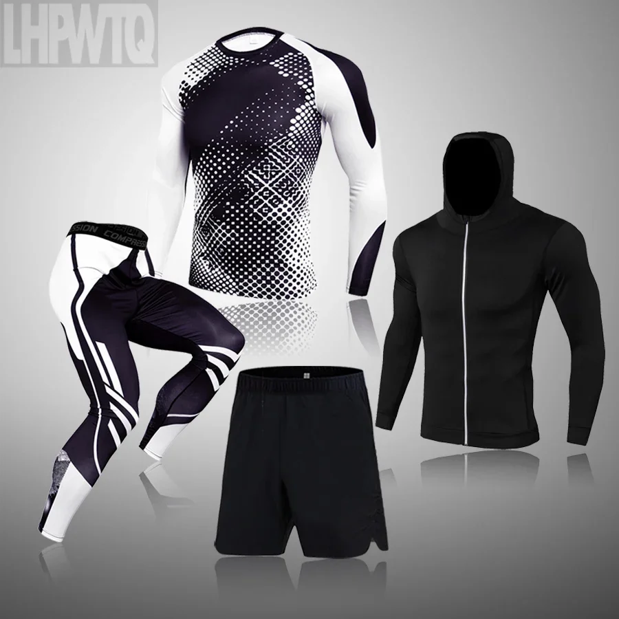 Autumn Winter Sport Suit Men Tracksuit Set 4 Piece Gym Clothing Sweatsuit Set Slimming Running Warm Base Layer Men Gym Underwear