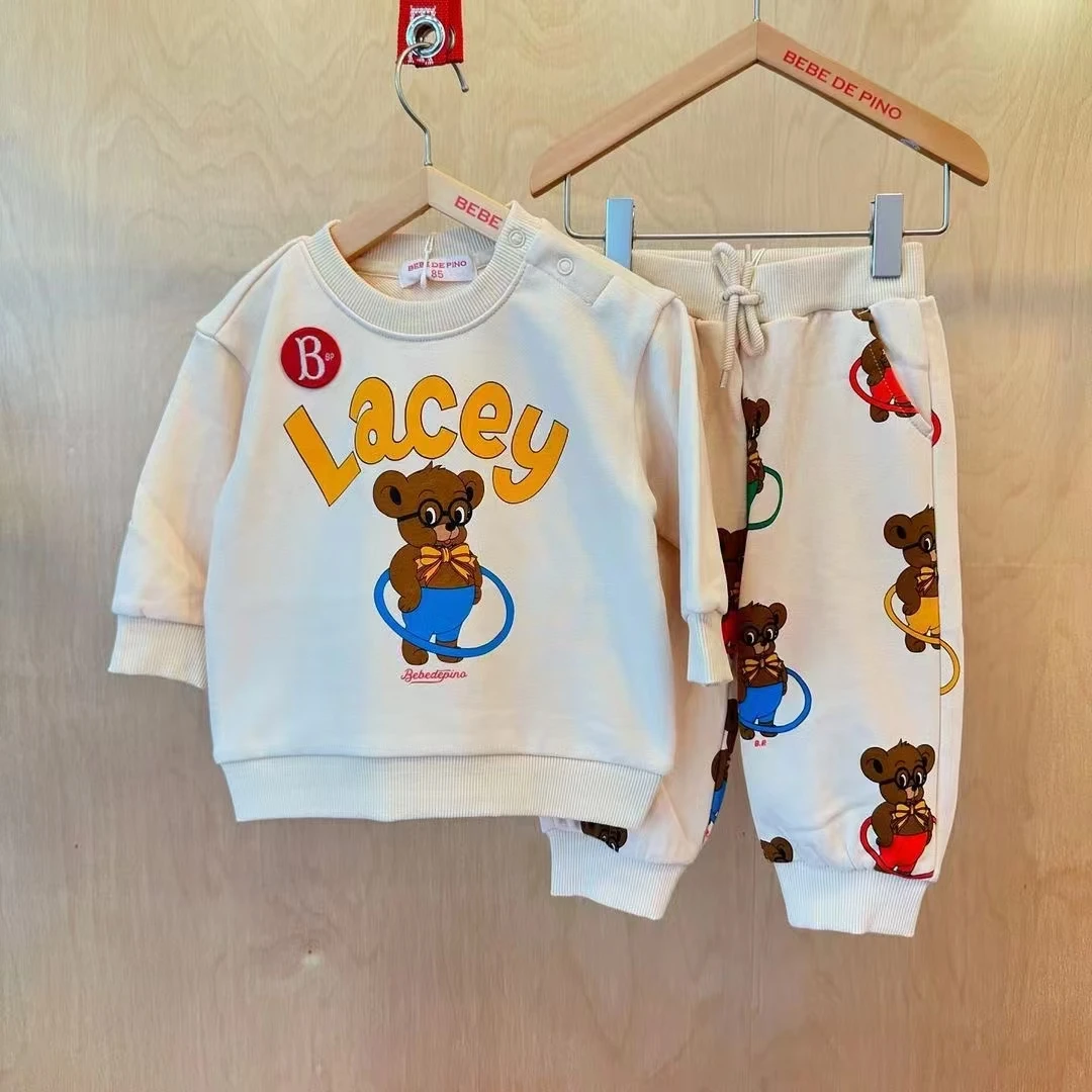 Boys Girls Sweatshirts Set 2024AW Korean Child Pants Sets Girls Tracksuit Costume Baby Tops Outfit Set Kids Top and Bottom Set