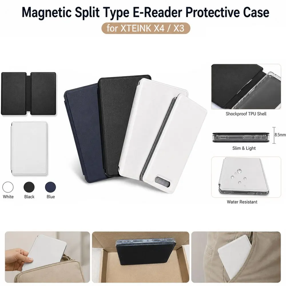 PU Leather Surface Protective Cover Detachable Magnetic Split Protective Shell for XTEINK X4/X3/X4 Pro