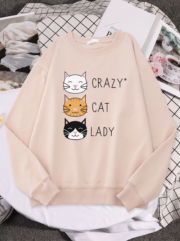 Women Sweatershirt Cute Crazy Cat lay Print Fleece Crewnecked Pullover Autumn Winter Warm Sportswear Multi-Color Casual Hoody