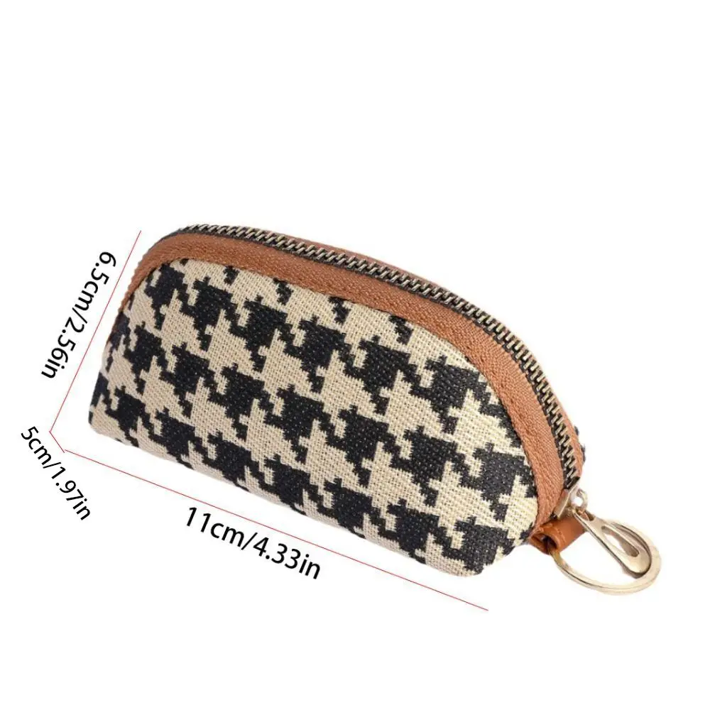 Simple Pu Leather Long Style Wallet Car Key Bag Printing Houndstooth Zipper Purse Ultrathin Canvas Square Change Purse Outdoor