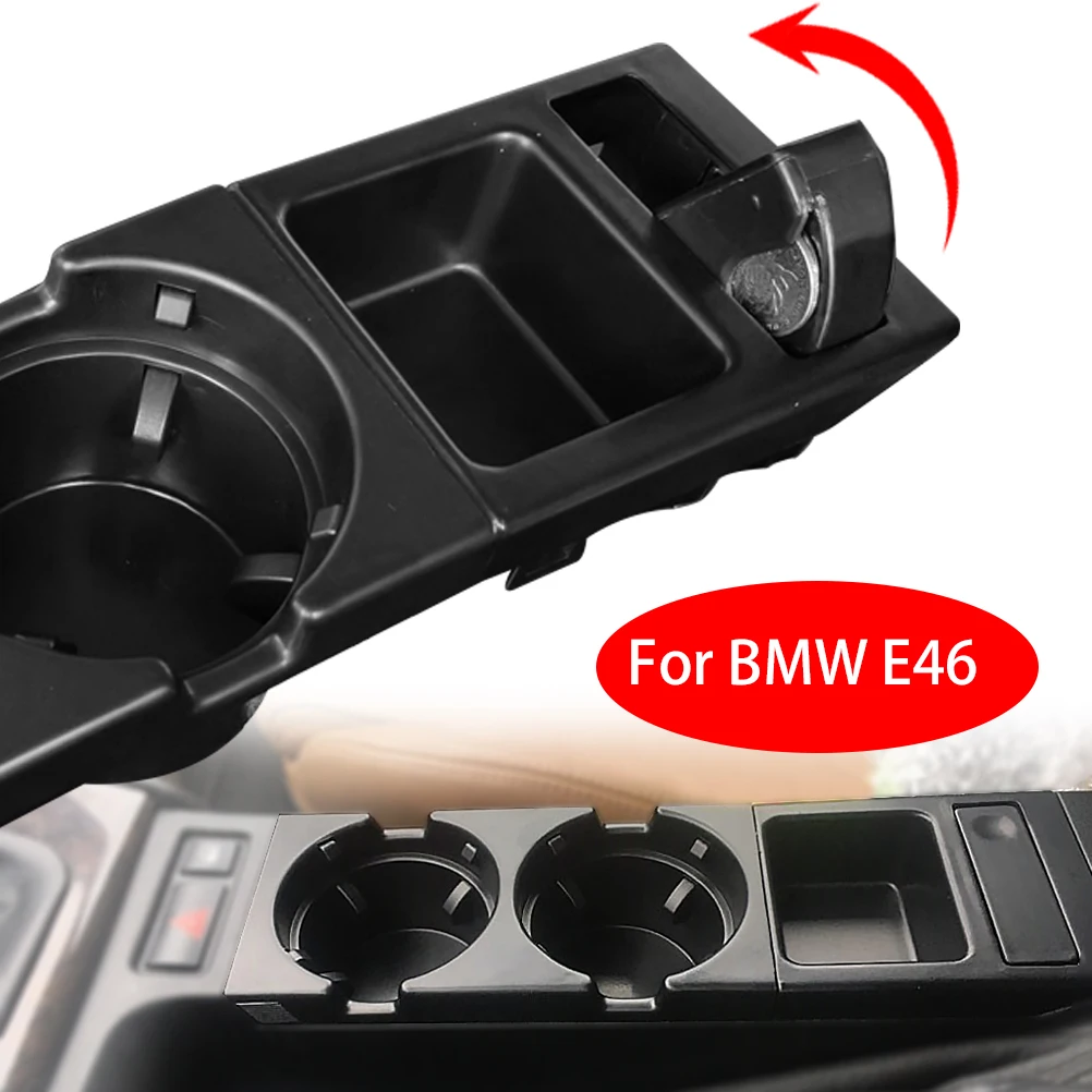 For Bmw E46 3Series 1999-2006 Double Hole Car Vehicle Front Center Console Storage Box Coin + Cup Drink Holder 51168217957 Black