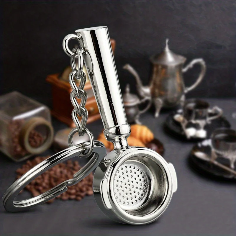 1pcs Stylish Alloy Coffee Portafilter Keychain Pendant - Perfect Bag, Purse, or Car Key Decoration for Coffee Lovers