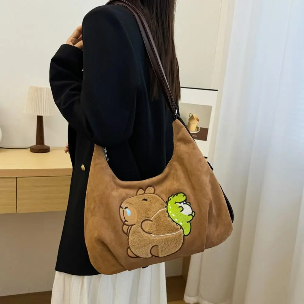 Fashion Embroider Capybara Crossbody Bag Dinosaur Milk Tea Chamois Kapibara Bag Cute Creative Chamois Leather Bag Girls