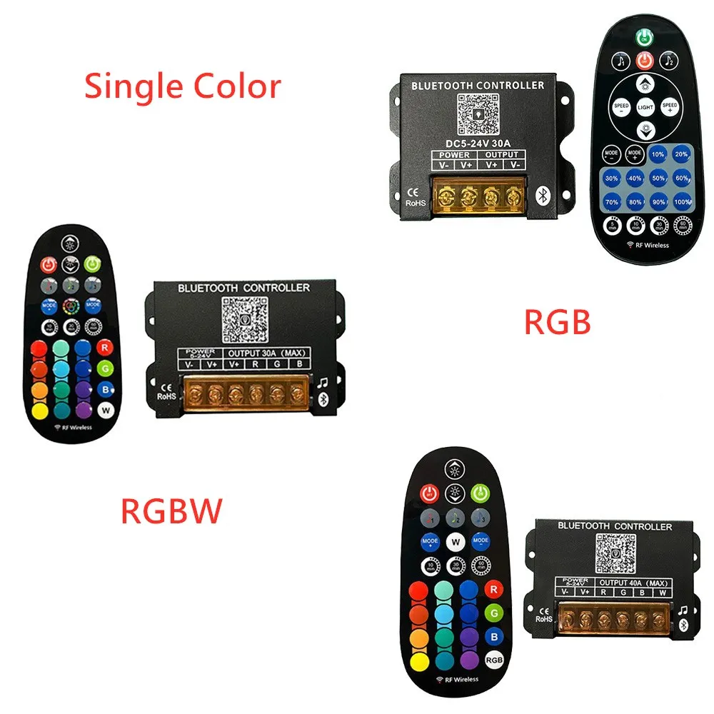 DC 5V 12V 24V Smart Bluetooth LED Controller RF Remote PWM Dimmer APP Timing 10A/CH for Single RGB RGBW LED Strip Modules Light