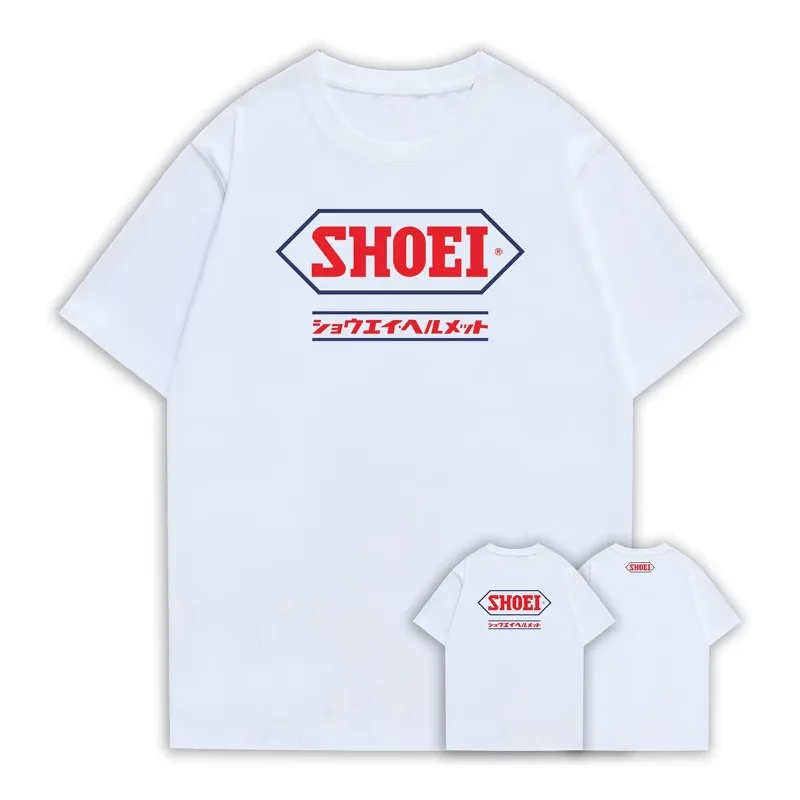 A Black Round-neck Short-sleeved T-shirt with A Classic Japanese SHOEI Motorcycle Racing Helmetthe Same Style As Marquis Summer view 2