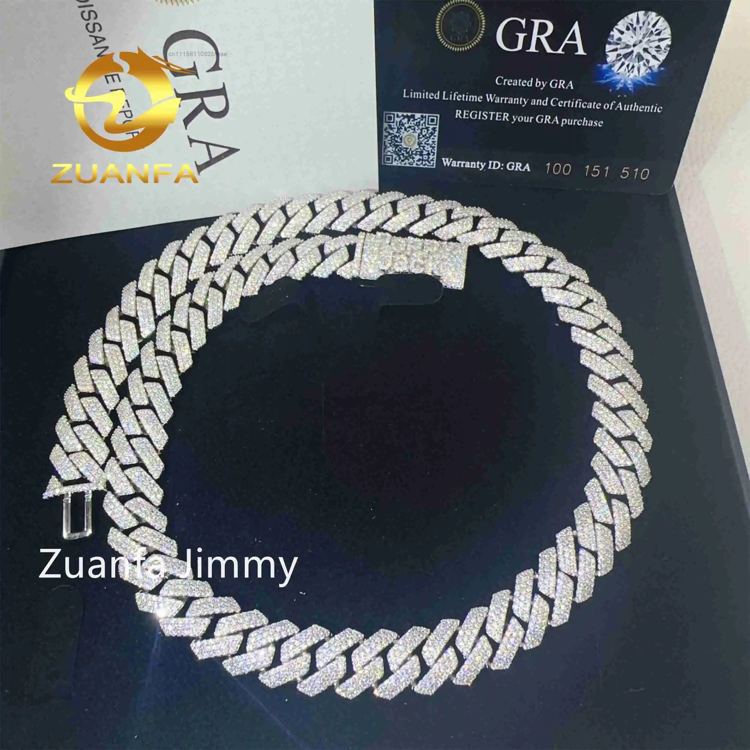 Man Hip Hop Jewelry 925 Sterling Silver 14mm 3Rows Iced Out VVS1 Moissanite Diamond Custom Name Lock Miami Cuban Bracelet，