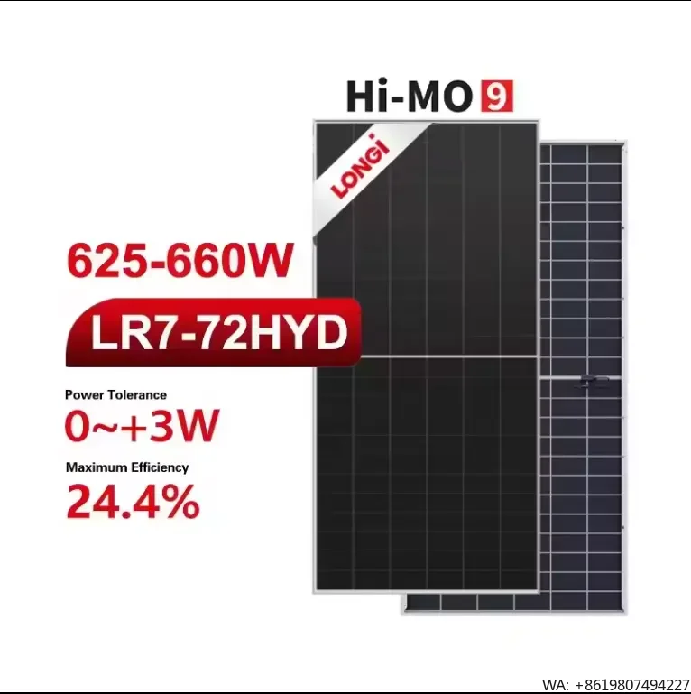 Panel Solar LONGI Hi-MO 9 LR7-72HYD-625-660M de Alta Calidad con Celdas BC, Módulo Fotovoltaico de 625/630/635/640/645/650/655/660w