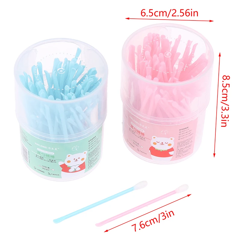 100PCS/Box Double Head Cotton Swab Women Makeup Plastic Ear Pick Cotton Swabs Eyeshaow Mixing Tool for Nose Ears Cleaning Tool