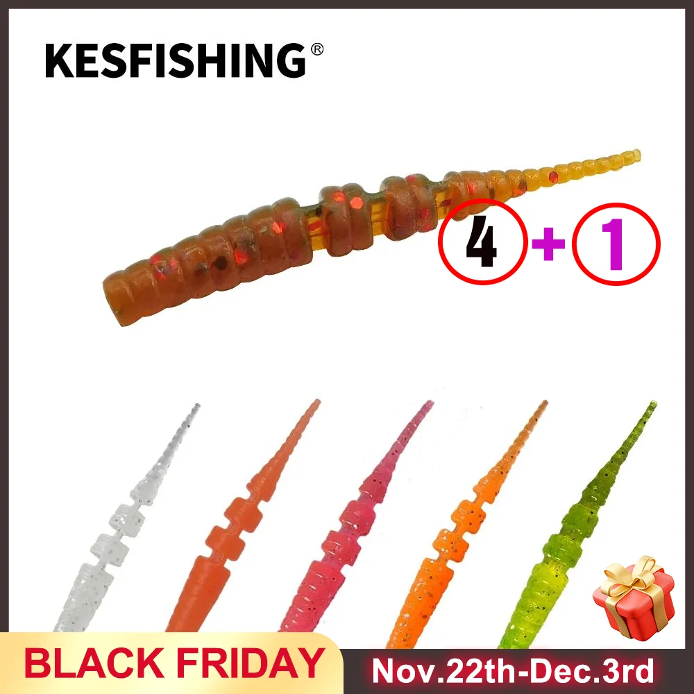 KESFISHING Jig Worm Lures Polaris 42mm Pesca Bass Trout Winter Ice Fishing Injection Salts and Scents Soft Baits