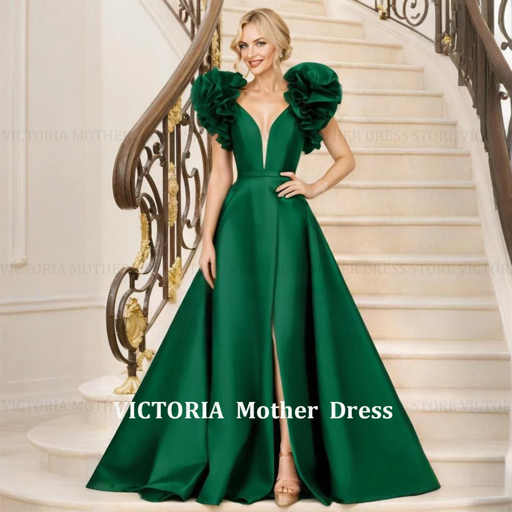 

VICTORIA Customized Modern Wedding Guest Dress 2025 A-Line Pleats V-Neck Green Mother of the Bride Dress Long Party Evening Gown