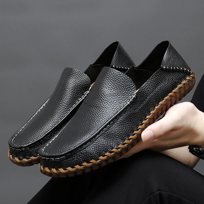 Genuine Leather Men Loafers Cow Leather Casual Shoes For Man Soft Spring Moccasins Plus Size 38-47 Tenis Masculinos