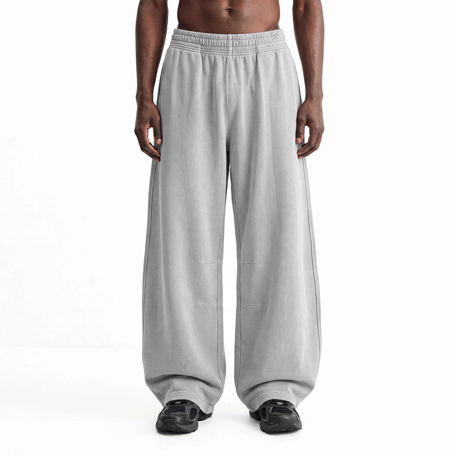 Cotton Looped Curved Knife Pants Blue Vintage Washed Barrel Sweatpants Clean Fit Elastic Waist Wide-leg Sweat Pants for Men view 5