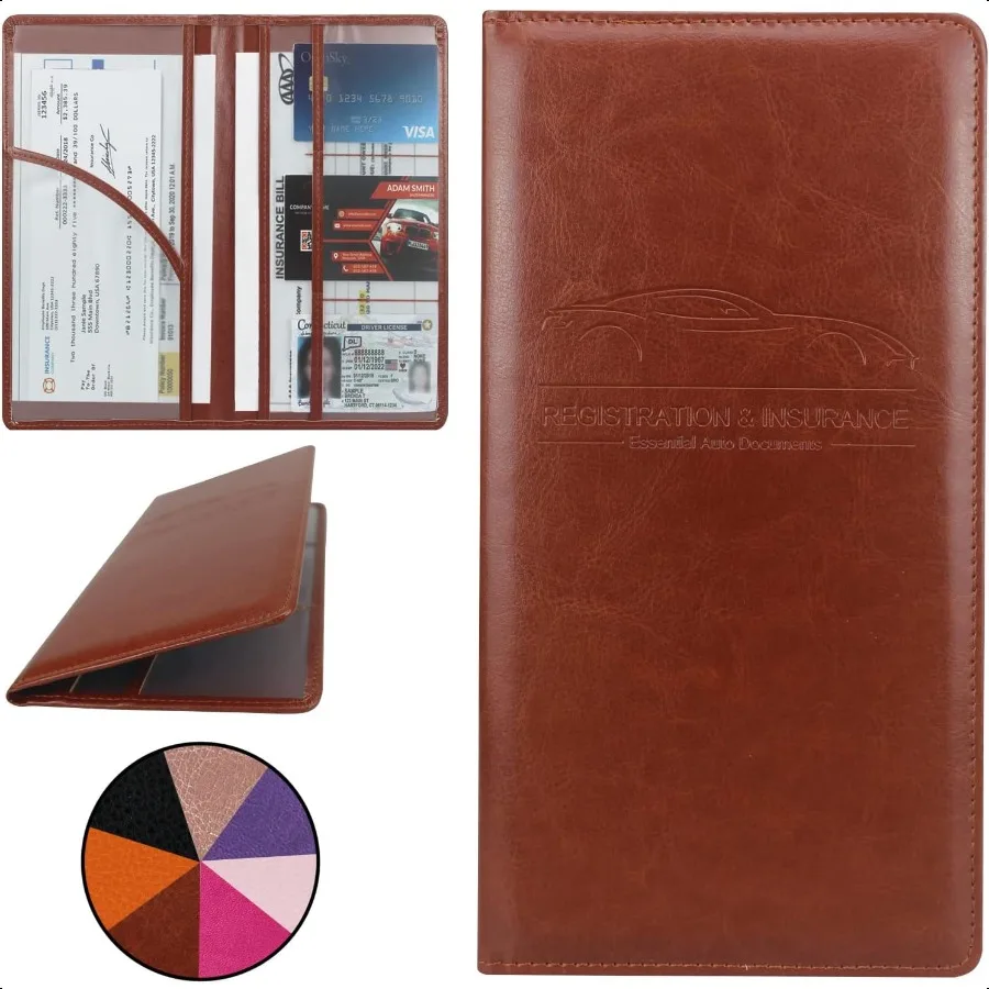 Organizer do schowka samochodowego z wysokiej jakości skóry PU na dokumenty rejestracyjne, ubezpieczeniowe, prawo jazdy, karty i inne niezbędne dokumenty.