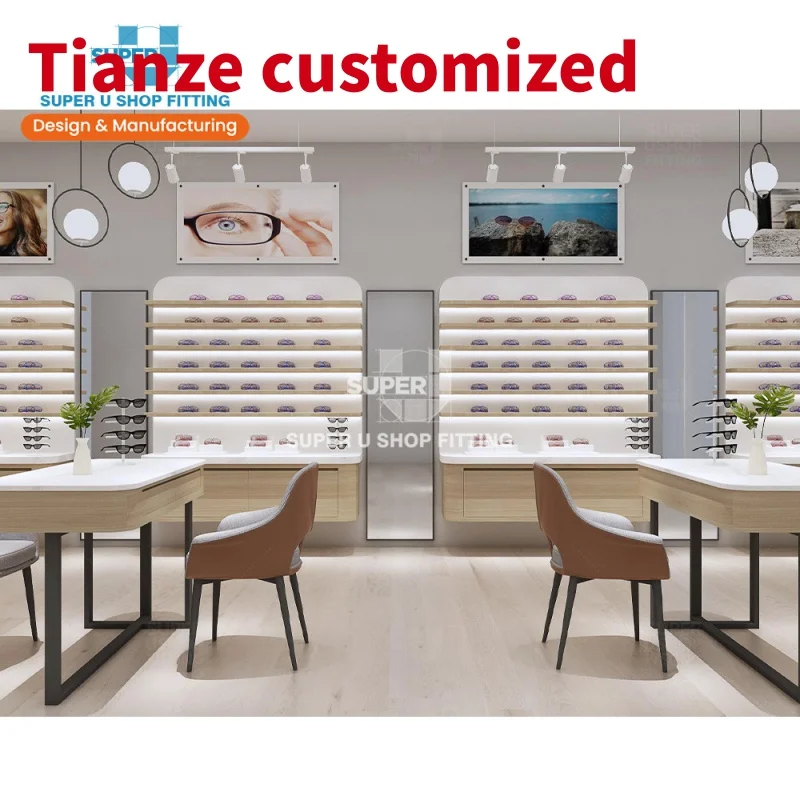 

(Customized) LED lighting customized wood sunglasses shop display furniture wall mounted wooden optical display shelf eyewea