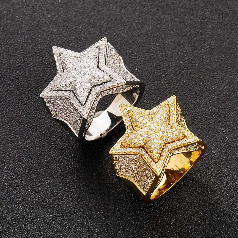 

Sparkling Star Shaped Cuban Rings Copper Zirconia Star Ring Paved Starburst Ring Edgy Streetwear Jewelry For Men Women Gift