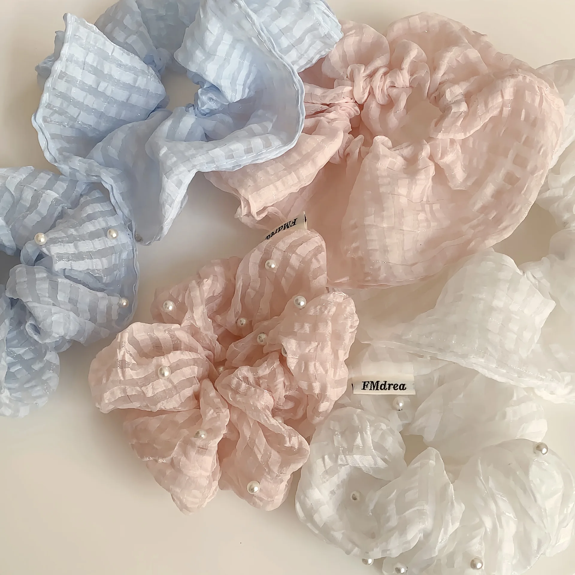 

Sweet Hair Accessory Hair Tie Hair Headband Fashionable Pearl Blue Pink Foam Gauze High Elatic Hair Rope For Cute Girls
