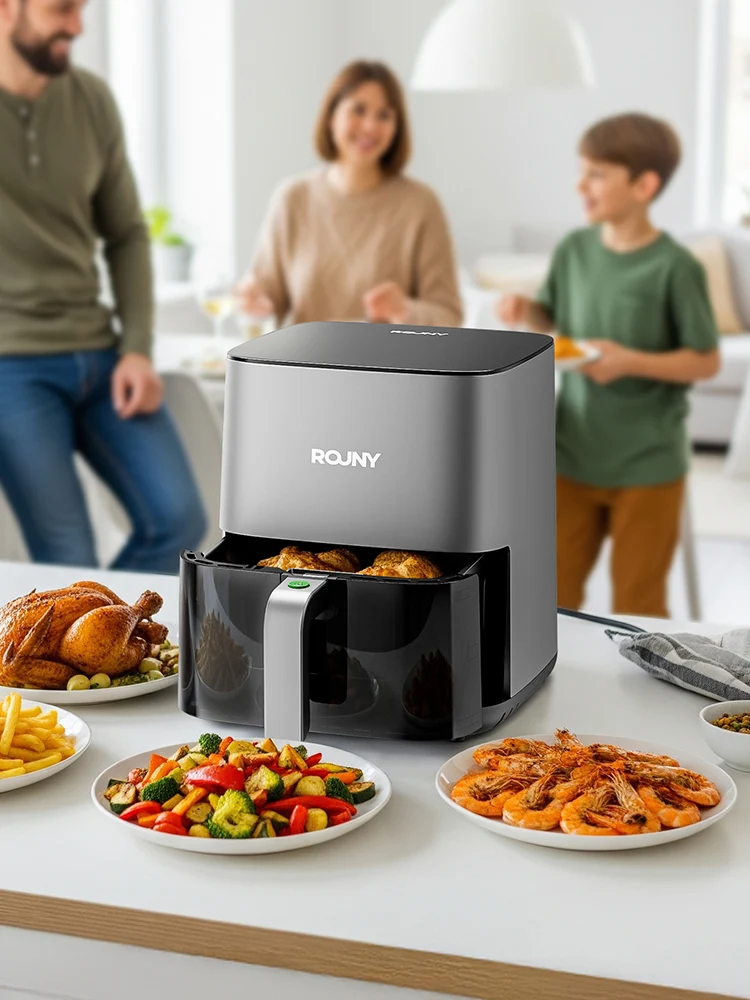 Friteuse à air 5L, four électrique sans huile avec commande tactile, panier antiadhésif et fenêtre de visualisation, technologie MIUI-Cyclone