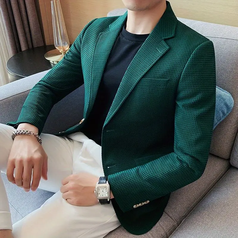Waffle Suit Men's Spring Autumn High-end Slim Casual Single Western British Yuppie Small Mens Blazer Jacket Suits for Men 2026