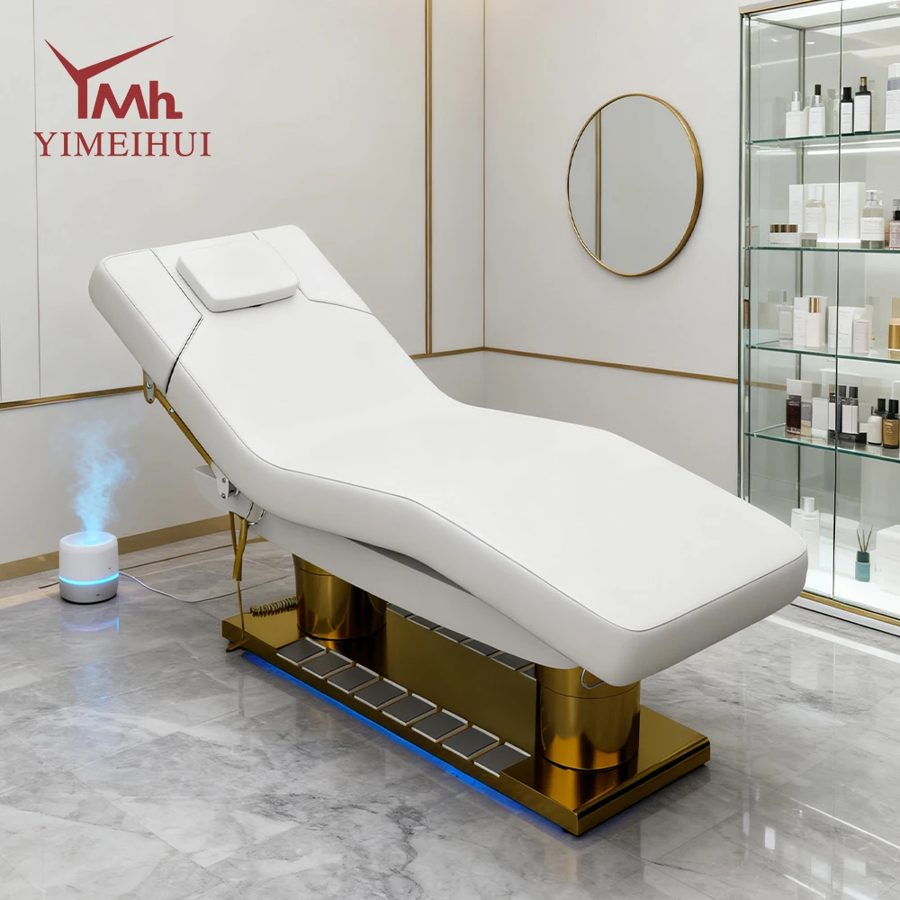 

Luxcuy Cosmetic 4 motors Massage Treatment Tables Facial Spa Recliner Electric Curved Lash Beauty Bed