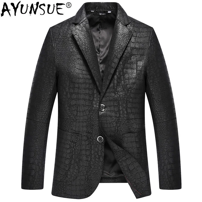 

Genuine Leather Jacket Men New Crocodile Pattern Sheepskin Coat for Spring Fall Suit Collar Jackets 4066