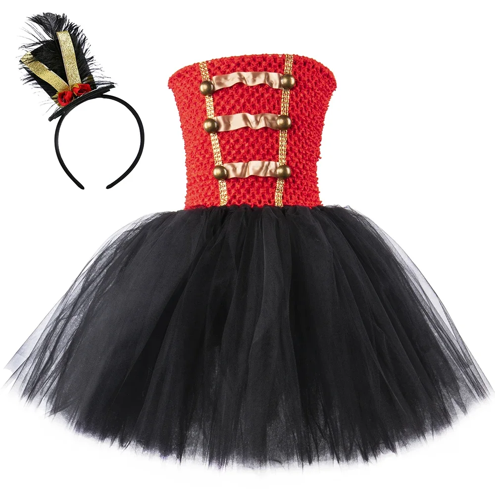 Girls Circus Ringmaster Costume Kids Halloween Carnival Party Dresses Black Red Greatest Showman Nutcracker Princess Tutu Dress