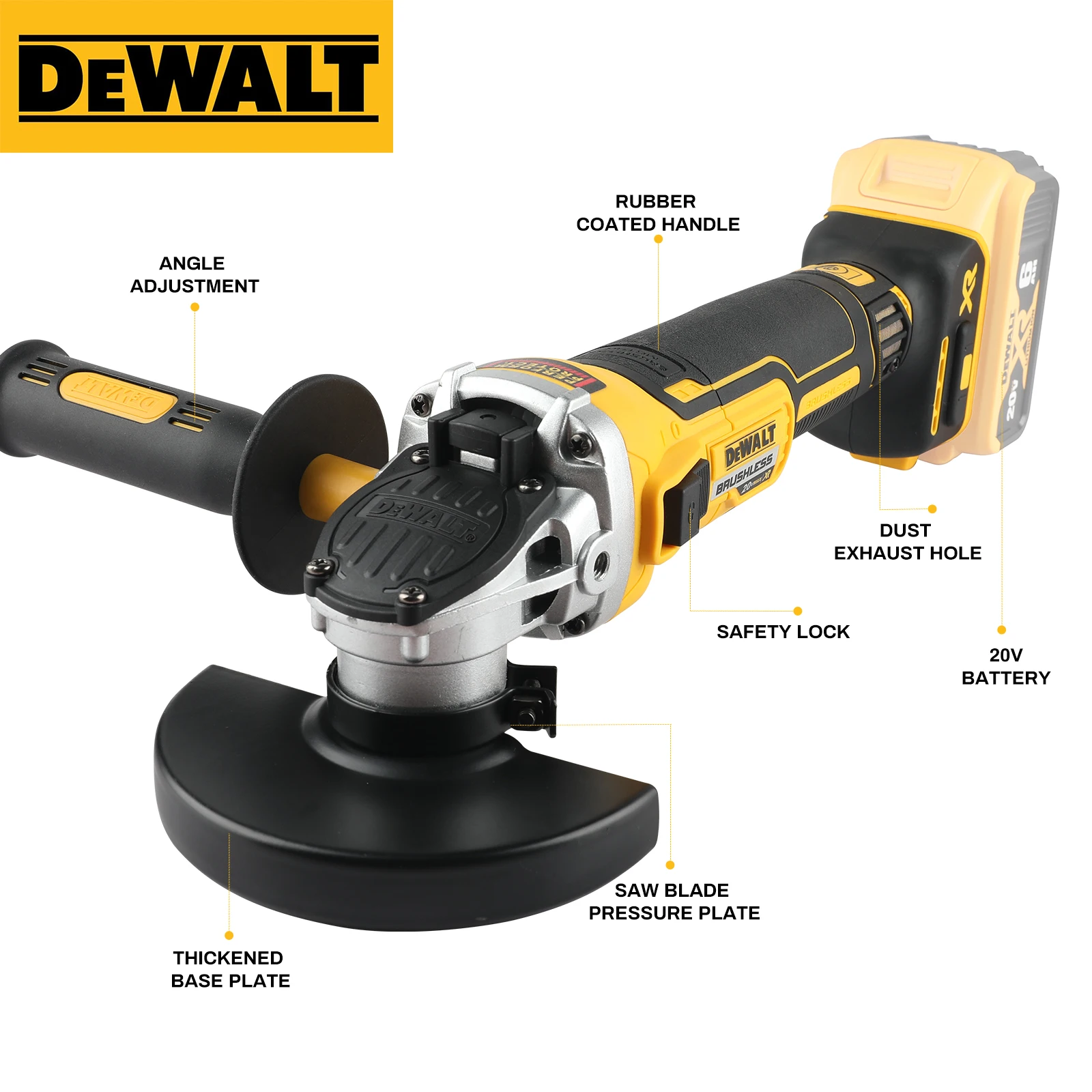 DEWALT DCG405FN/NT 18V 125MM Brushless Flat Head Angle Grinder 9000RPM E-Clutch Industrial Cutting Polishing Bare Tool