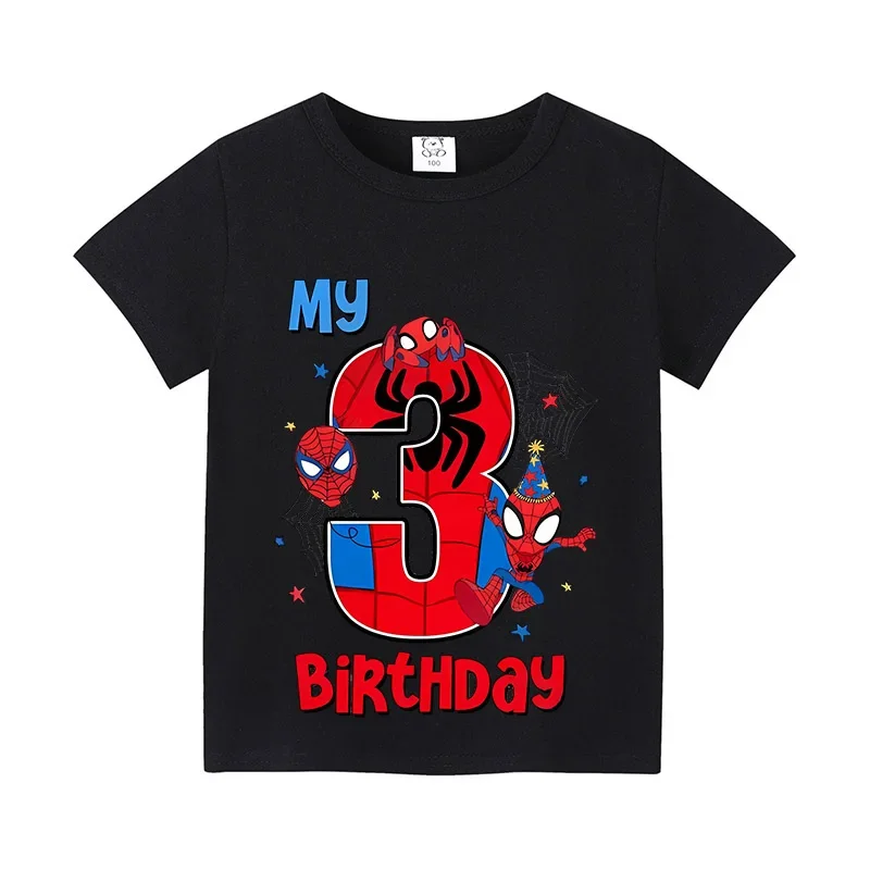 

Spidermans Kids Number T-shirt Birthday Anime Boy Short Sleeve Tee Shirts Children Cotton Tops Cartoon Summer Toddler Clothes