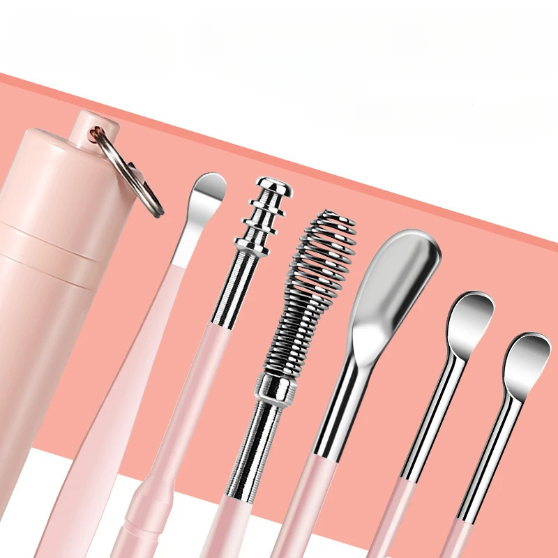 6pcs/set Portable Earpicks Portable Keyring Style Earpicks Travel Pocket Storage Ear Cleaning Tools