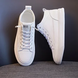 Comemore Spring High Top Spring Vulcanized Flat Shoes Female Fashion Ladies Sports Casual White Genuine Leather Women Sneakers