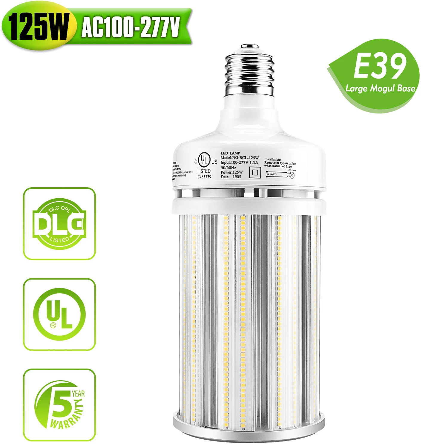 125W LED Corn Light Bulb Corn Lamp (450W Equivalent 6000K) Cool Daylight White for Indoor Garage Warehouse Backyard AC100-277V