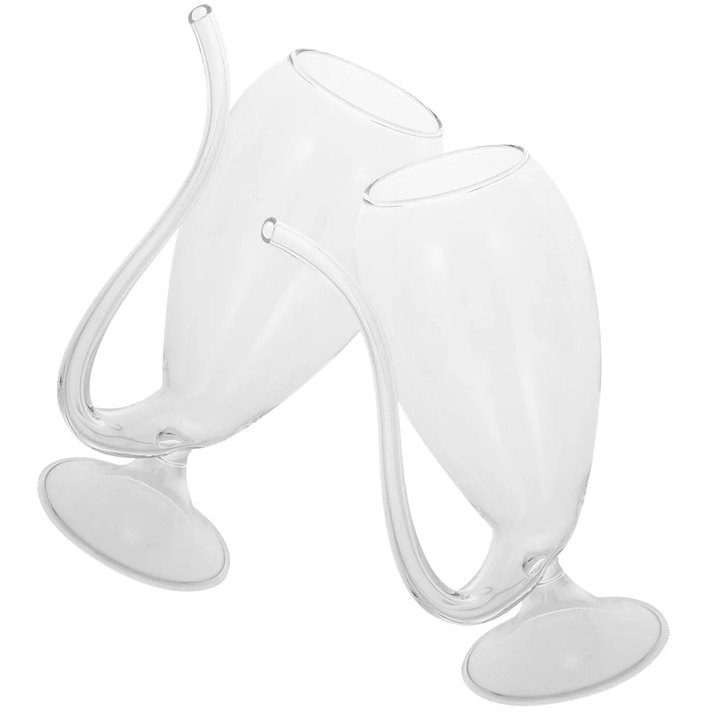 

2Pcs Creative Glass Wine Cup Transparent Glassware Built-in Tube Straw Design Party Bar Cocktail Drinking Container