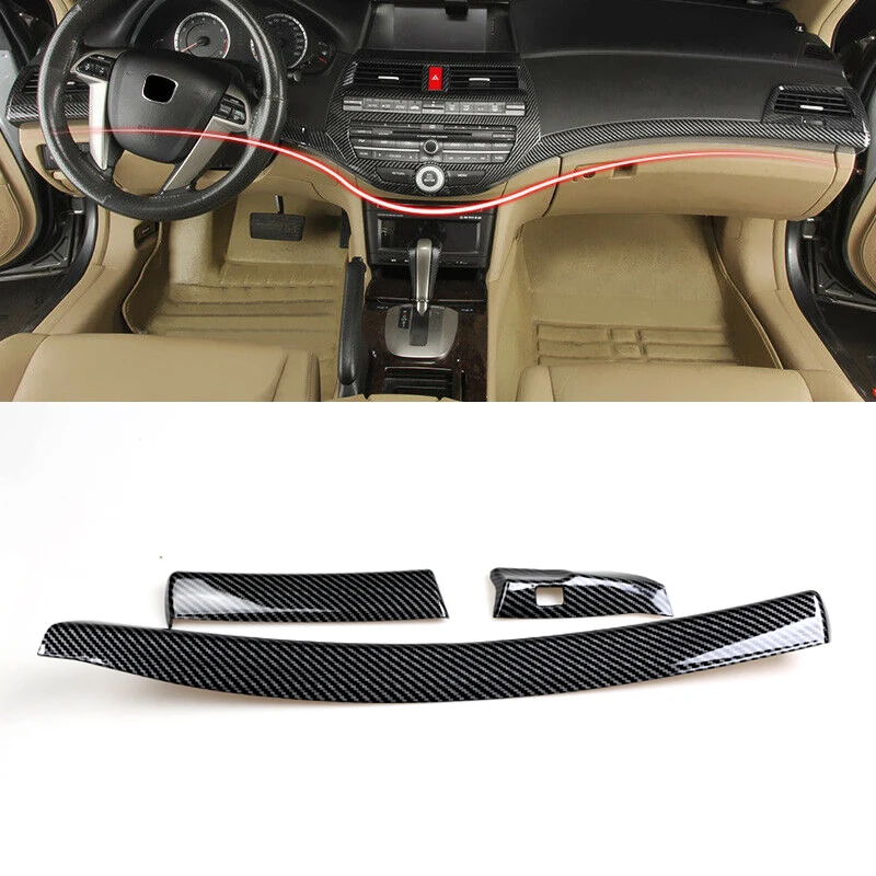 

New 3pcs/Set Carbon Fiber Texture ABS Central Console Dashboard Strip Trim LHD Fit for Honda Accord 8th 2008 2009 2010 2011 2012