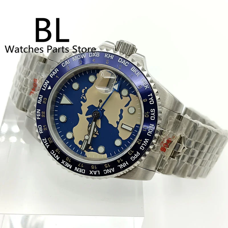 Imagem -04 - Bl-relógio Mecânico com Vidro de Safira para Homens Impermeável Mostrador Luminoso Super Preto Azul e Vermelho Moldura Japão Nh34 Gmt 40 mm Novo