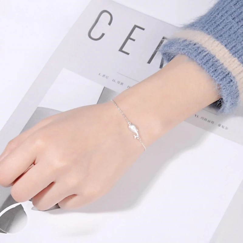 Sole Memory Cute Sweet Scrub Whale Fresh 925 Sterling Silver Fine Female Trendy Resizable Bracelets BR046