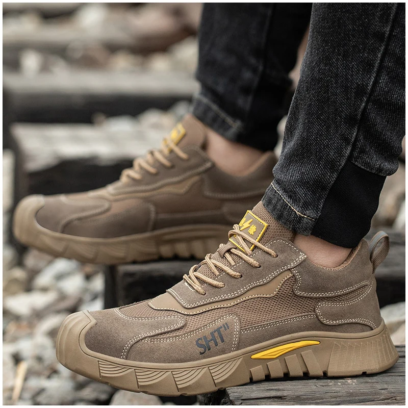 big size men casual breathable steel toe cap shoes summer working boots worker safety sneakers tooling security footwear protect